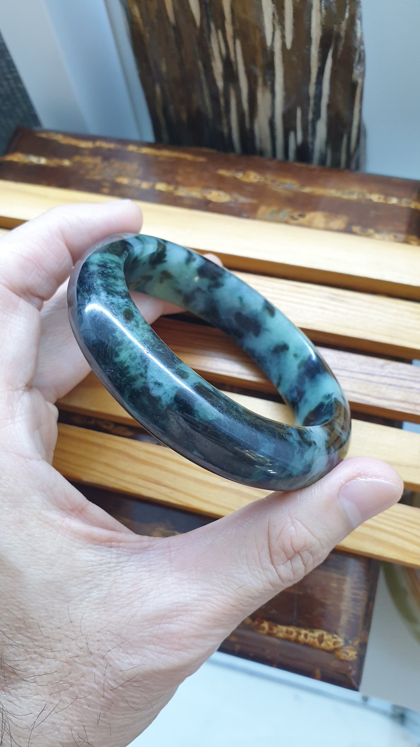 Natural Blue Black Jadeite Bangle S62 Fei Cui Type A Two Tone Jade