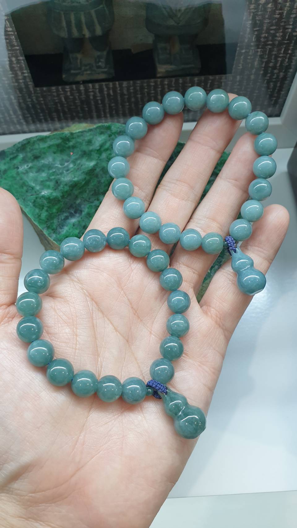 Jade Wu Lou Charmbracelet 17cm Olmec Blue Type A Natural Jadeite 9.5mm Beads