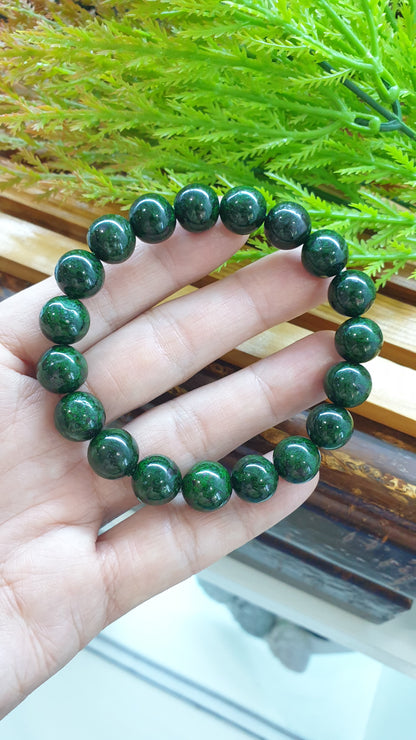 Mawsitsit Vintage Beads Bracelet 17cm Fei Cui Deep Chrome Green Natural Stone