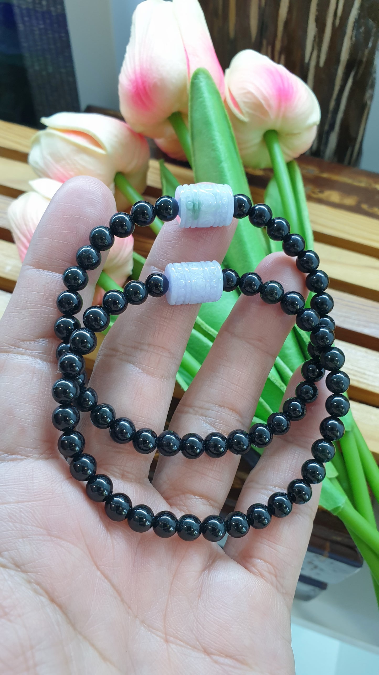 Black Jade Wish Fulfilling Bracelet 17cm Lavender Jade Ru Yi Charm Natural Jadeite