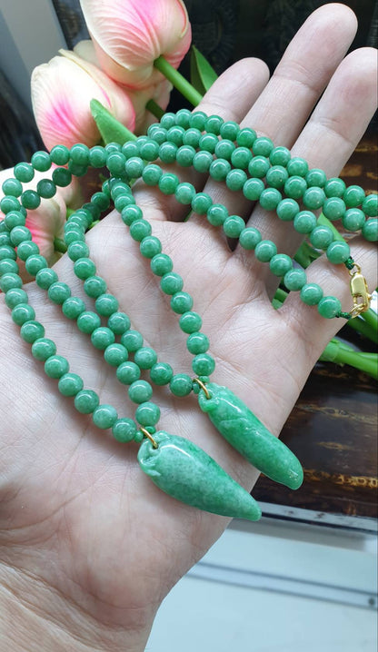Jade Princess Necklaces (18") | 9K Gold Lobster Lock | Type A - Natural Apple Green Jadeite