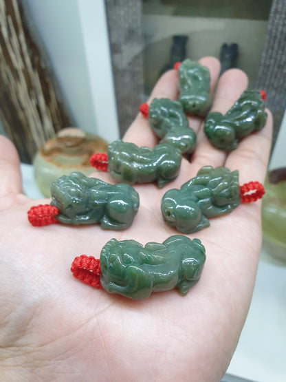 Glossy Green Jade Pixiu Pendant Natural Type A Jadeite with Thread Bail