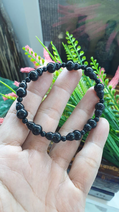 Jade Wu Lou Bracelet (16.5 cm) | Type A Natural Black Jadeite Beads