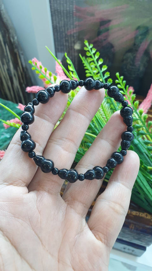 Jade Wu Lou Bracelet (16.5 cm) | Type A Natural Black Jadeite Beads