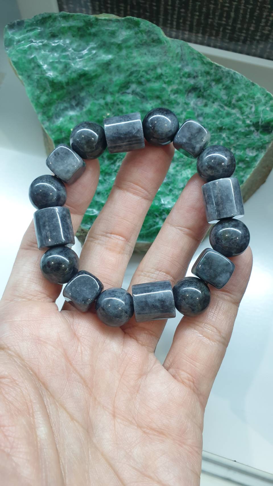 Avant Garde Jade Bracelet 17cm Elegant Marbled Black Type A Myanmar Jadeite