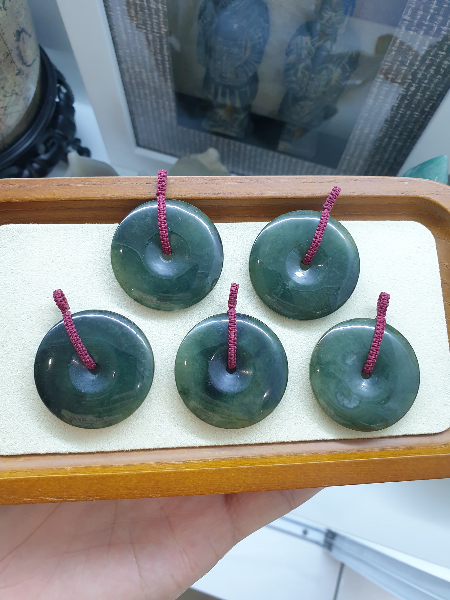 Dark Green Marbled Jade Ping An Kou Pendant 4cm Type A Natural Jadeite