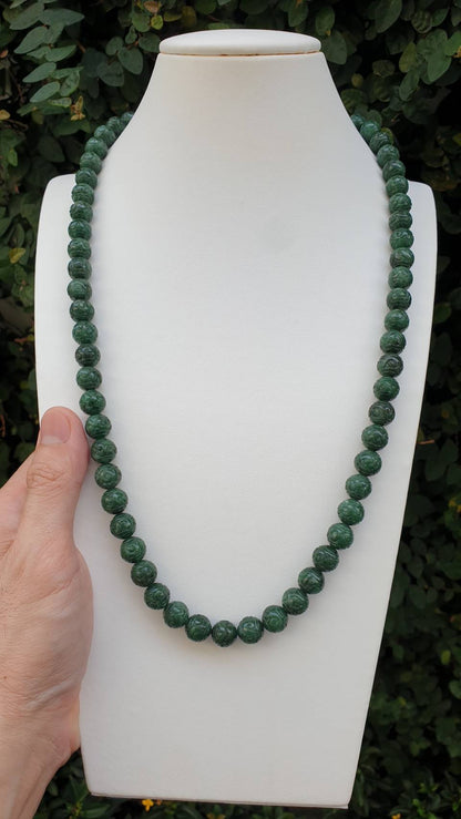 Type A Natural Jadeite Ru Yi Beads Necklace - 9K White Gold Toggle - 25 Inch