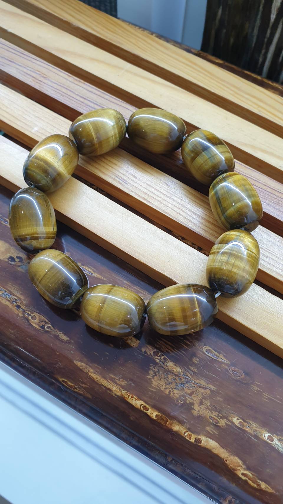 Tiger Eye Power Bracelet 18 cm - Genuine Gemstone Cylinder Beads