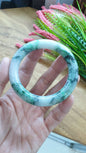 Jade Cylindrical Bangle S58 Marbled Green Fei Cui Type A Natural Jadeite