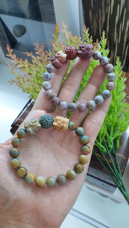 Alxa Jasper Singha Bracelets 17 cm - Natural Gemstones in Earth Tone Colors