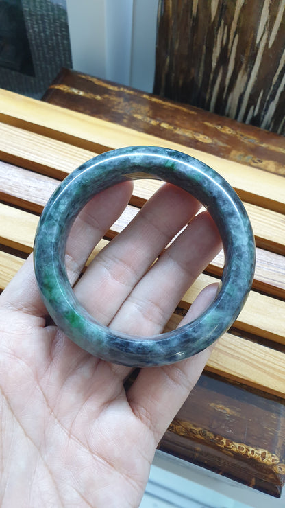 Natural Black Green Jadeite Bangle S57 Fei Cui Type A Myanmar Jade