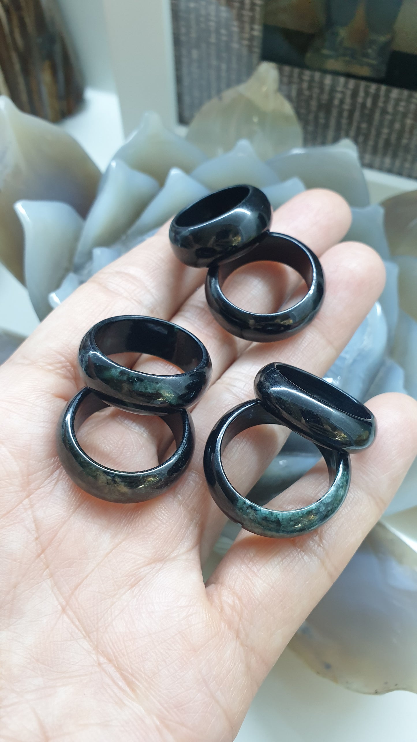 Type A Natural Chloromelanite Black Jade Domed Ring US 6.75 to 10.75