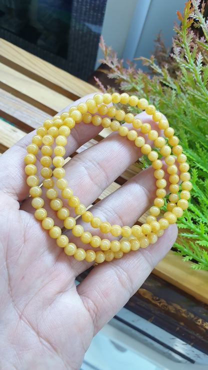 Yellow Jade Mini Beads Bracelets 17cm Natural Myanmar Jadeite