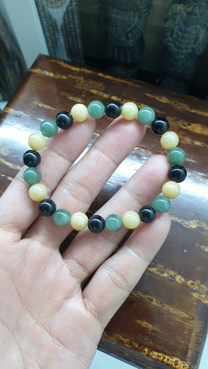Tricolored Beads Jade Bracelet (17 cm) | Type A Natural Jadeite