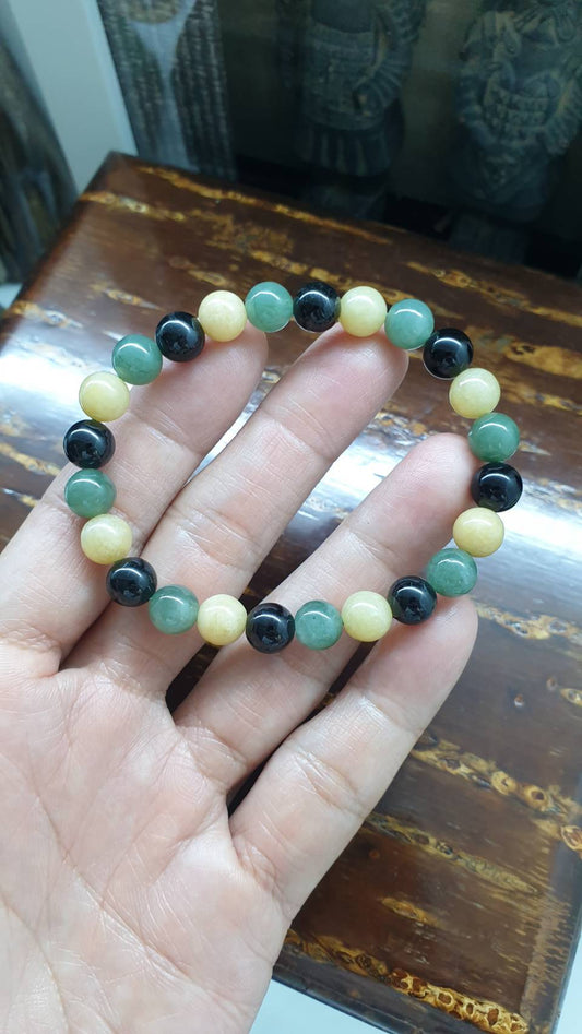 Tricolored Beads Jade Bracelet (17 cm) | Type A Natural Jadeite