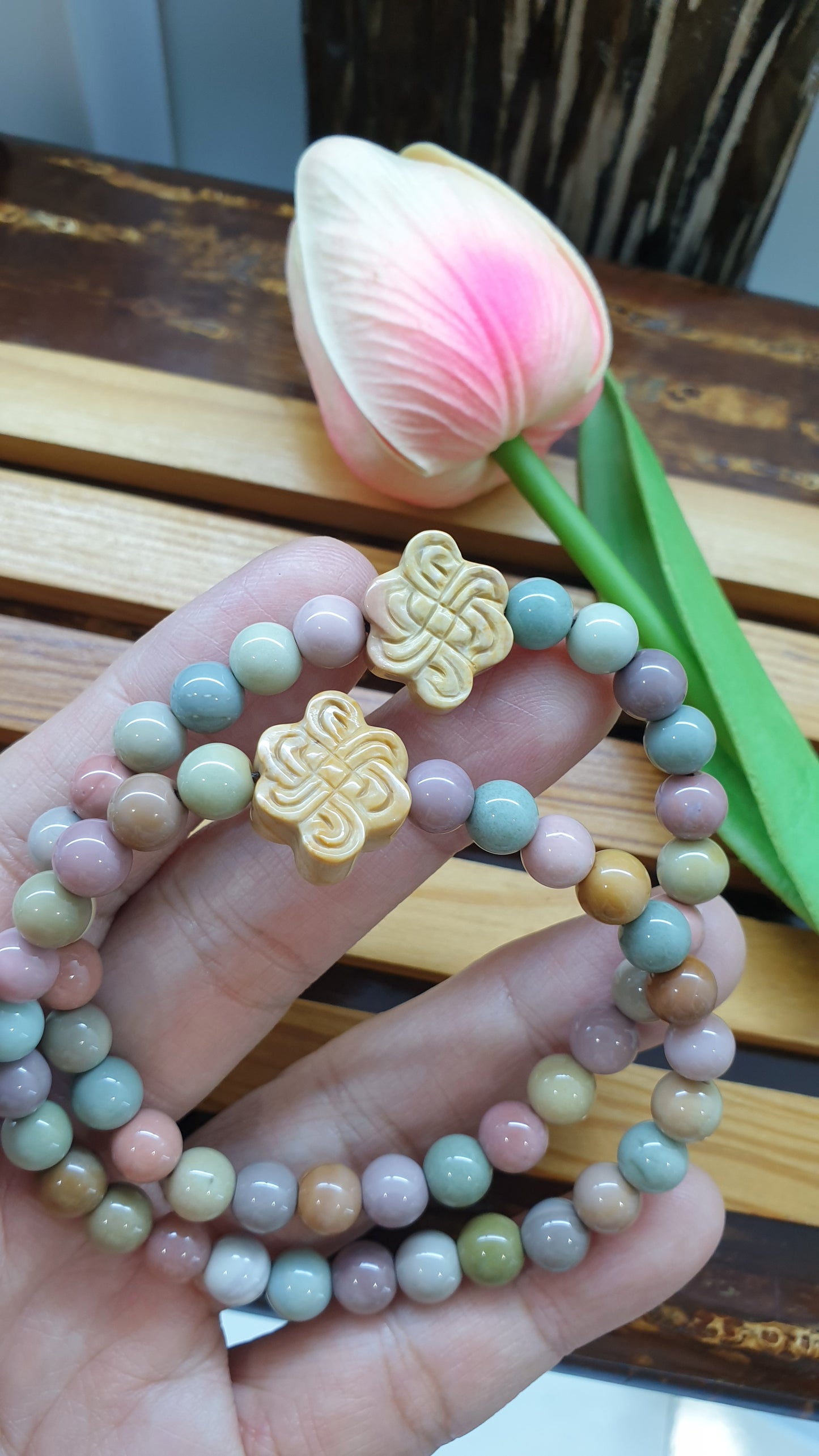 Alxa Jasper Prosperity Bracelets with Mystic Knot 17cm Natural stones