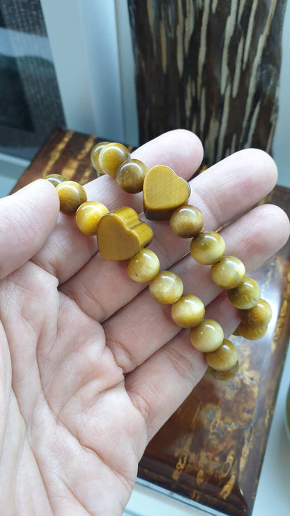 Tiger Eye Love Bracelets 17cm - Natural Honey Golden Stone Beads