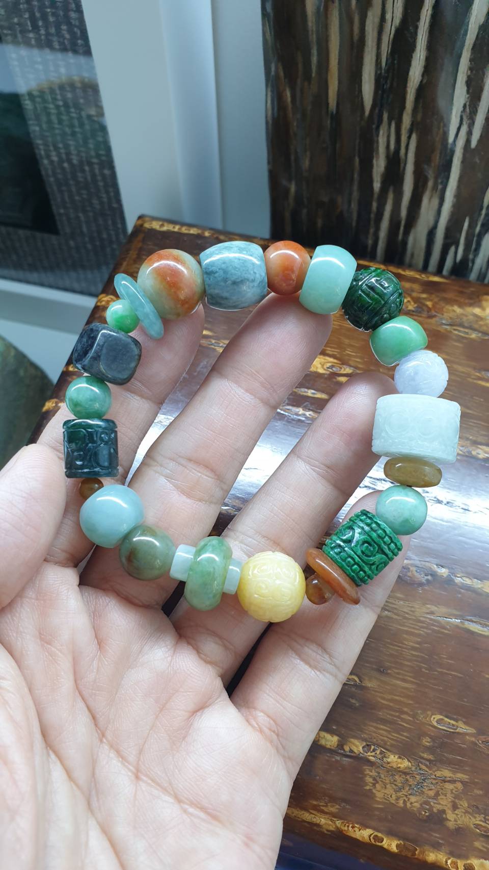 Natural Jade Beads 17cm Bracelet Signature Style Type A Myanmar Jadeite