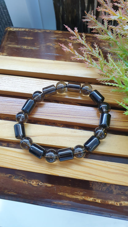 Natural Smoky Quartz Cylinder Beads, Elegant Wristbands 17 cm