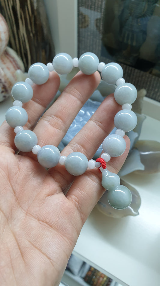 Lavender Jade Bracelet (18 cm) | Lucky Gourd Charm | Natural Jadeite Bracelet