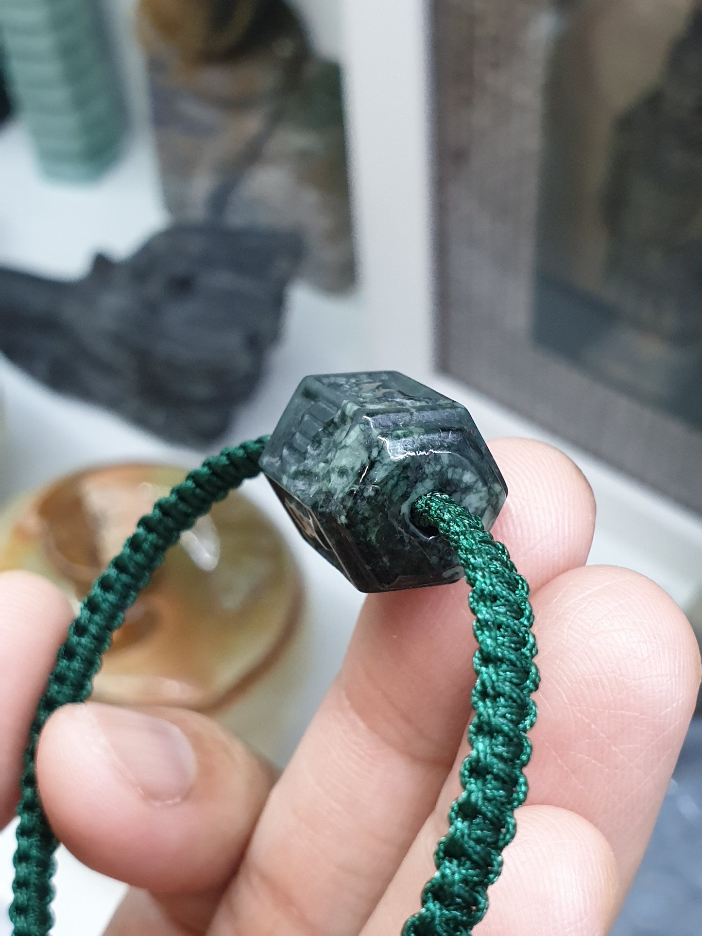 Type A Black Jade Mani Mantra Woven Bracelet and Charm 17cm