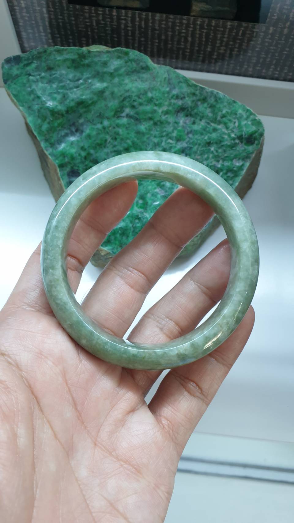 Jade Everyday Bangle S59 Type A Velvety Green Myanmar Natural Jadeite