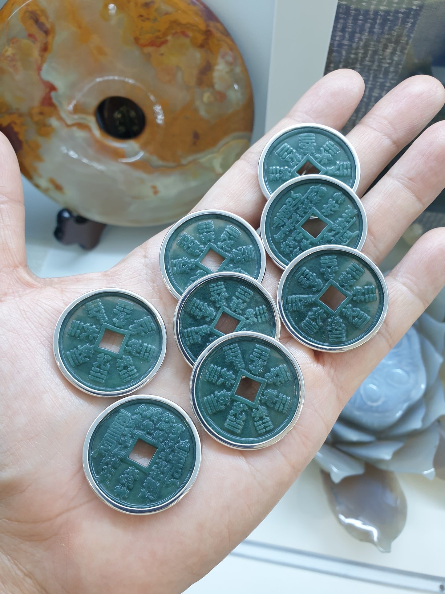 Emperor Coin Charm/Pendant | Type A - Natural Blue Jadeite | Authentic Sterling Silver