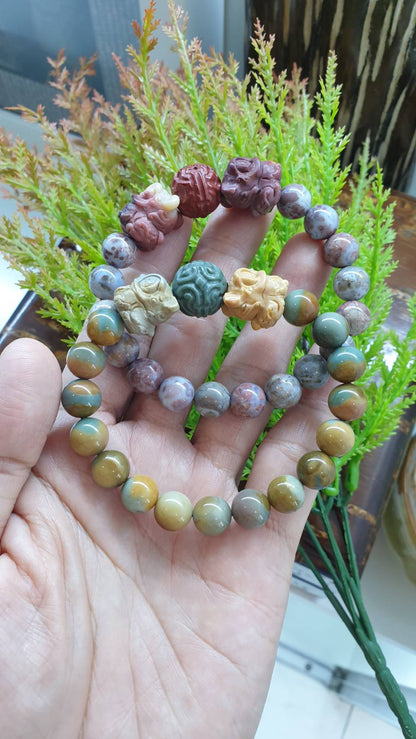 Alxa Jasper Singha Bracelets 17 cm - Natural Gemstones in Earth Tone Colors