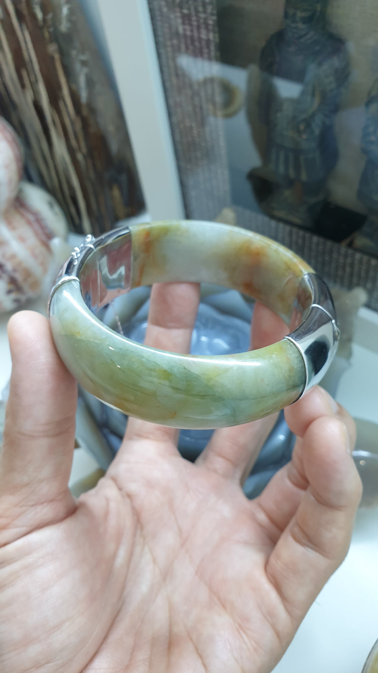 Hok Lok Siew Jade Split Bangle (S 63) | Sterling Silver | Authentic Fei Cui Jade | Eye Candy Wrist Accessory for Him or Her