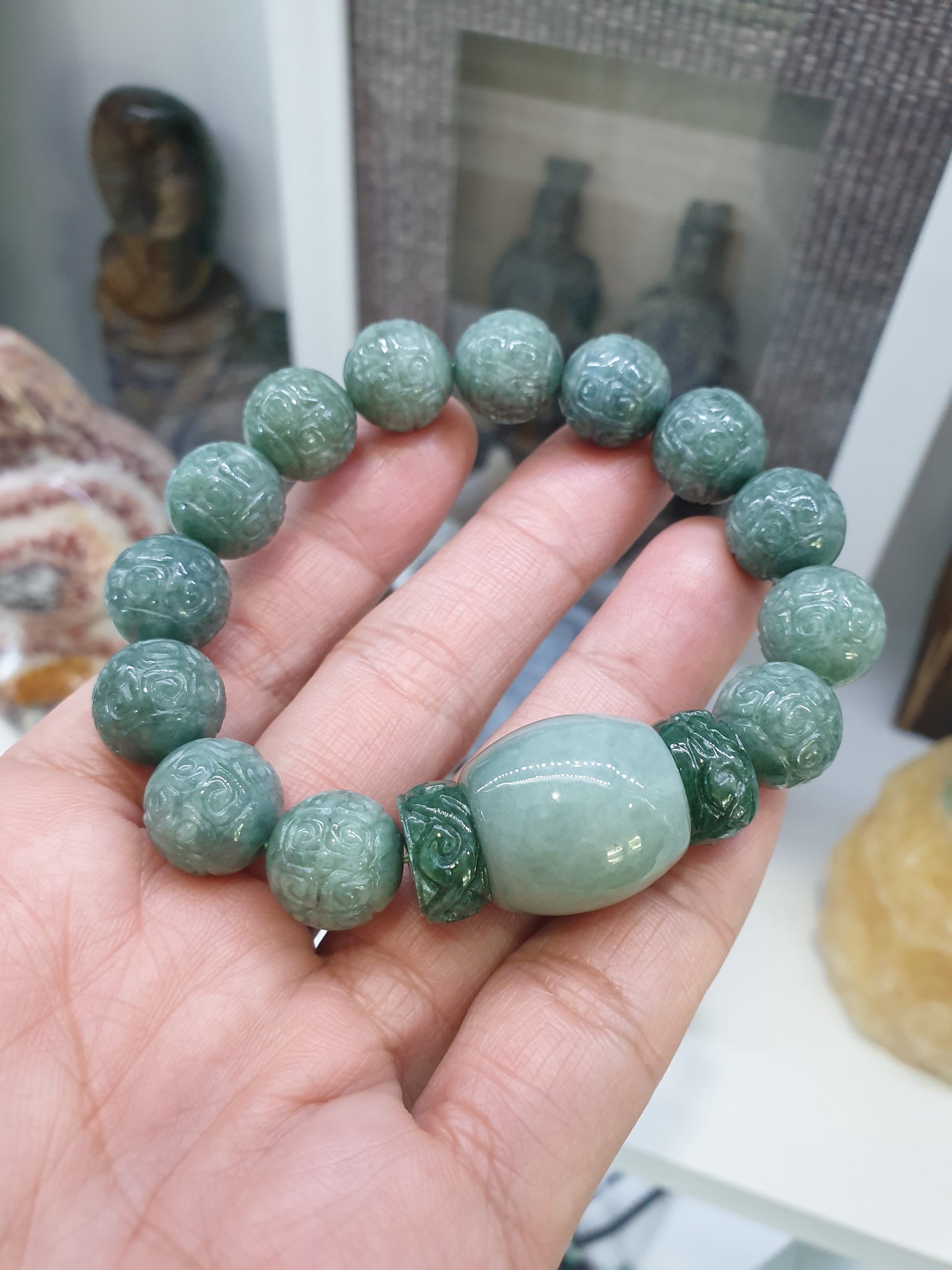Type A Jade Ru Yi Beads | Cylinder Charm Bracelet | Good Fortune Jewelry