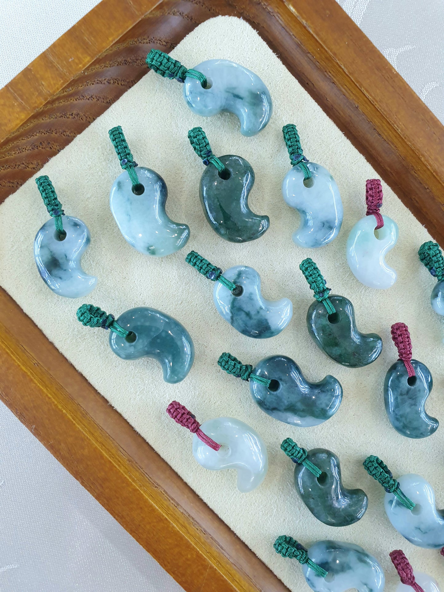 Jade Yin Yang Pendant (Random Pick) | Fei Cui - Type A Jadeite | Handwoven Thread Bail