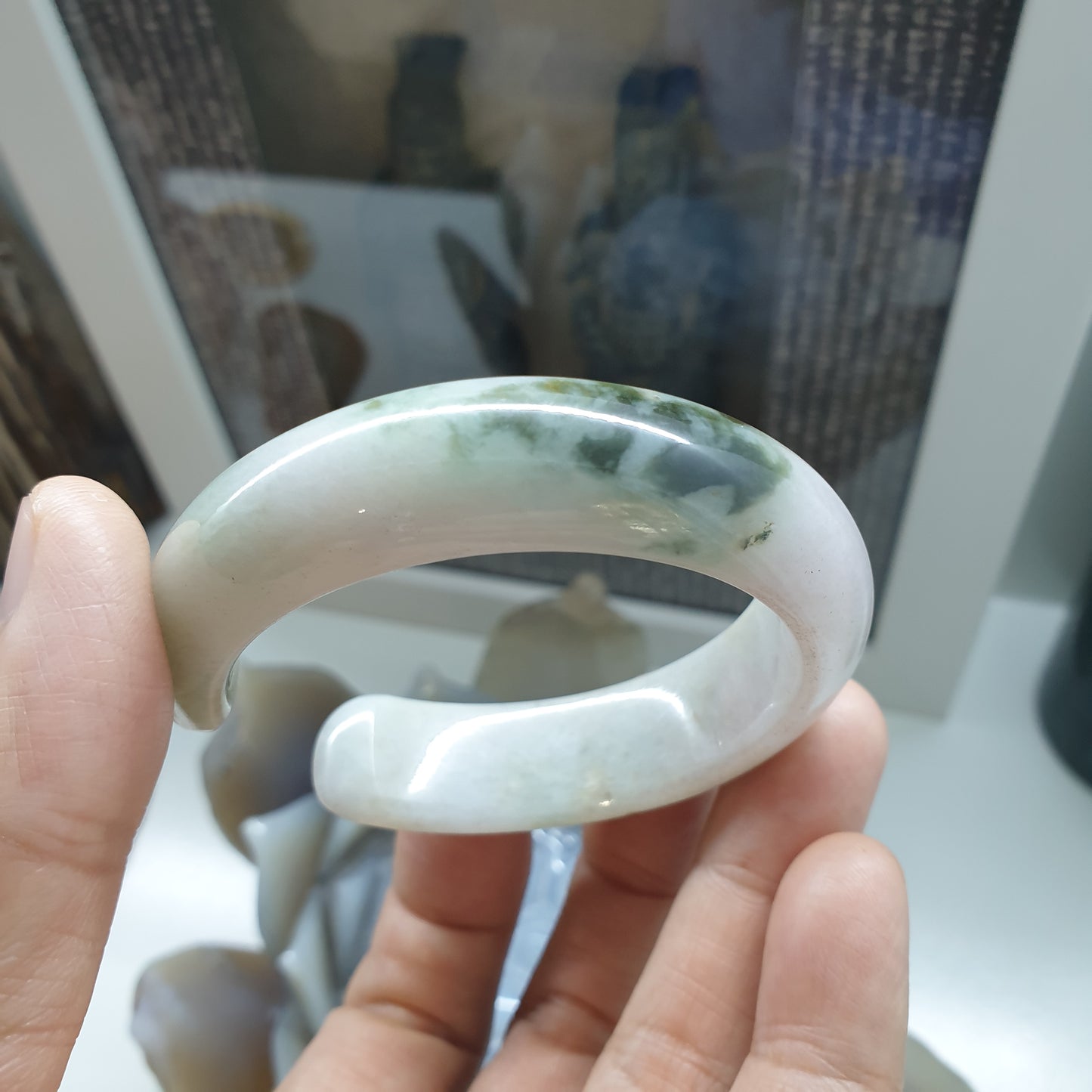 Jade Cuff Bangle Size 52 - 53 Type A - Natural Jadeite Smoky Green