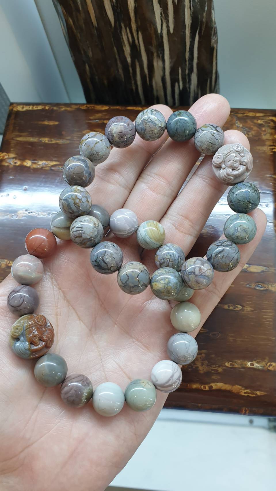 Alxa Jasper Prosperity Bracelets with Cai Shen Ye Charm 18 cm - Natural stones