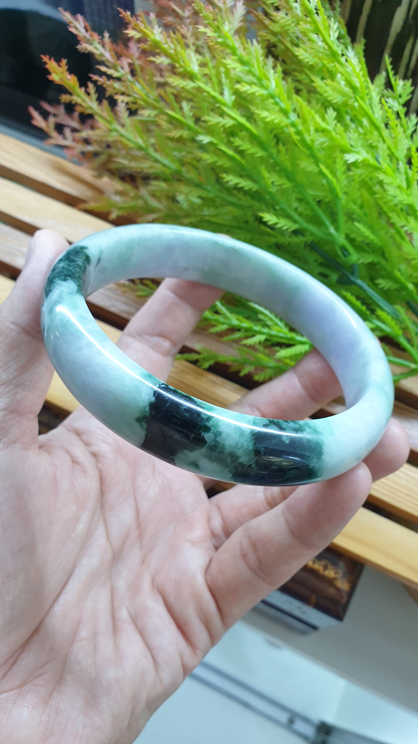Plus Size Jade Bangle S76.5 Lavender Green Fei Cui Type A Myanmar Jadeite
