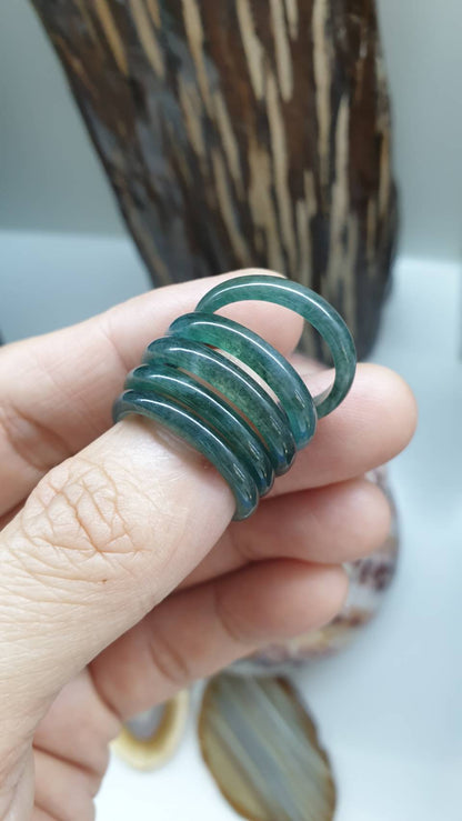 Stackable Deep Blue Jade Rings Natural Jadeite US Sizes 7.5 to 10.75