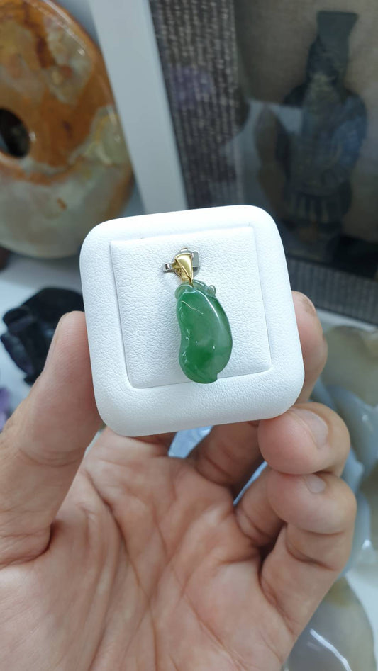 Jade Pea Pod Lucky Charm Pendant | 18K Gold Bail | Icy Green Type A Jadeite