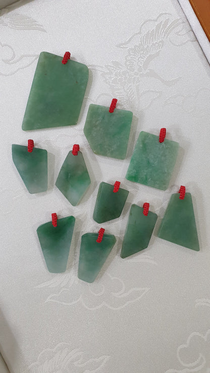 Jade Dog Tag Pendant (Freeform) | Fei Cui - Type A Jadeite | Lucky Red Thread