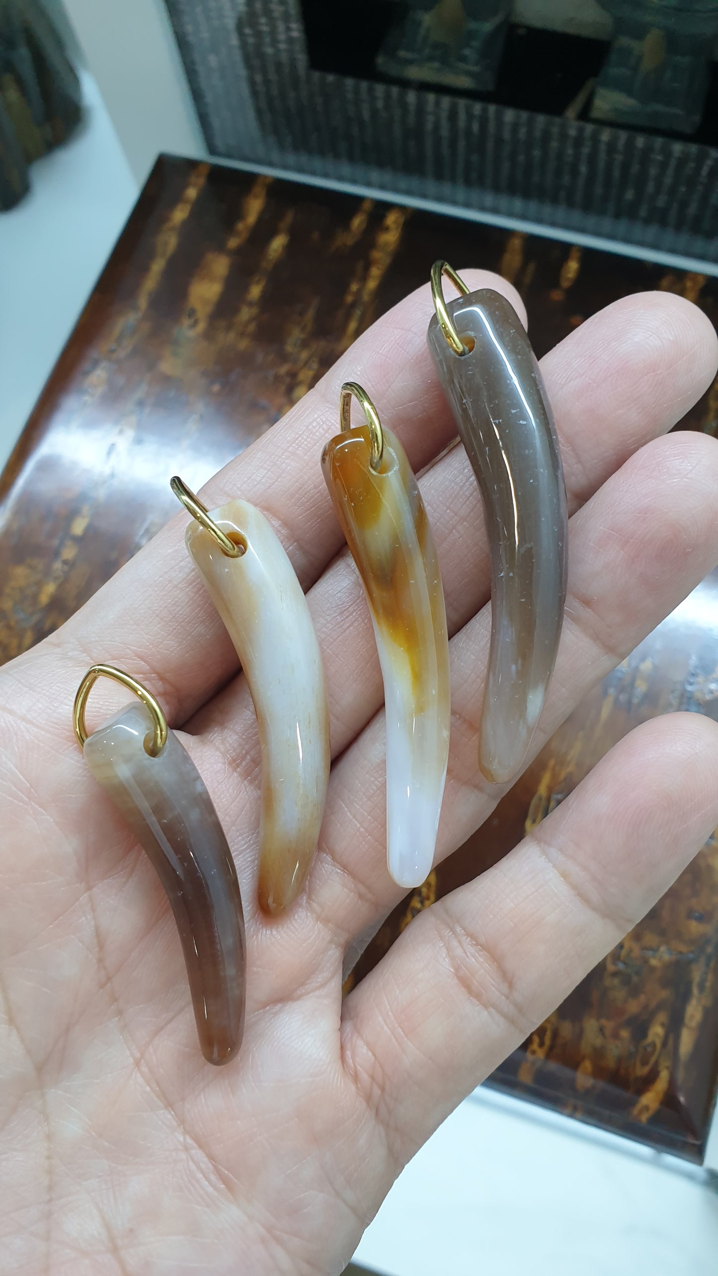 Fossilized Wood Fang Pendant (Selection) | Natural Gemstone & Sterling Silver | His or Hers Statement Jewelry