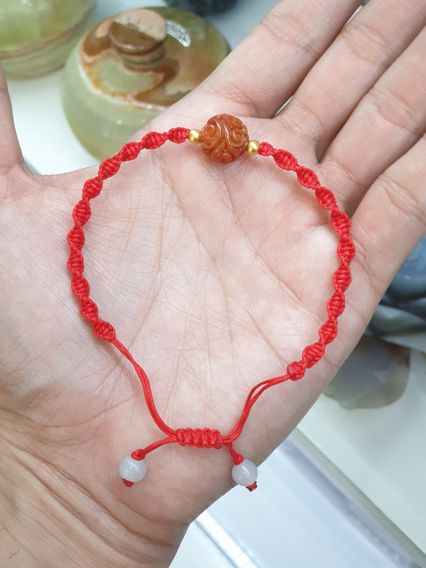 Jade Ru Yi Red Thread Bracelet (Adjustable) | Pure 24K Gold Beads | Fei Cui - Natural Jadeite