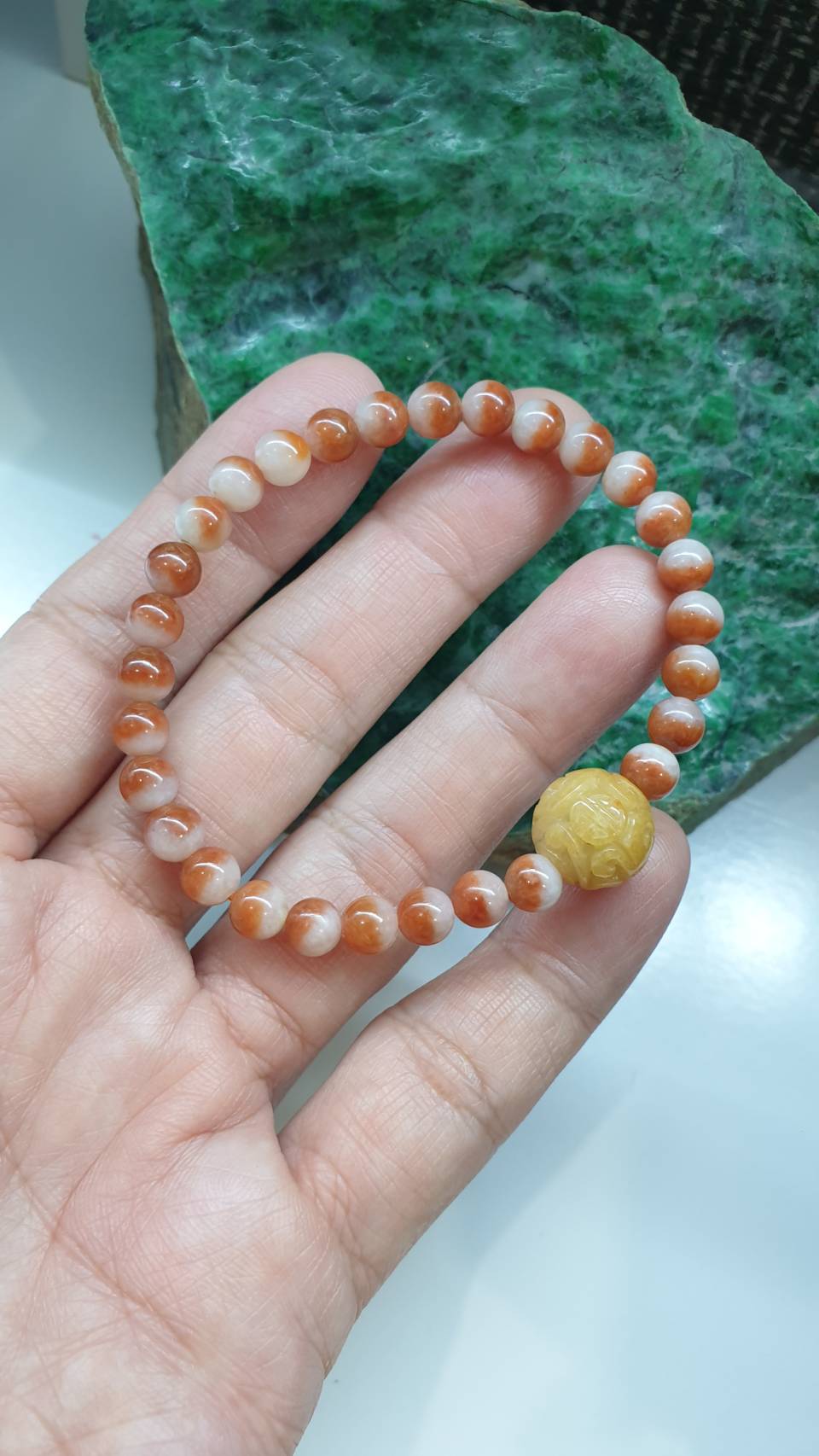 Jade Ru Yi Wish Bracelet 17cm Type A Myanmar Jadeite Natural Two Toned Beads