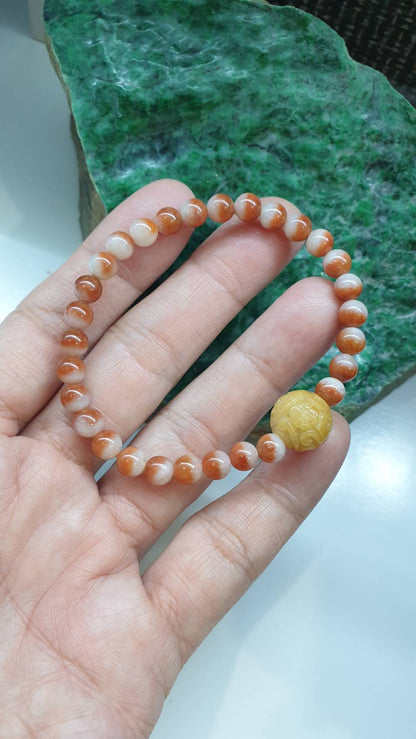 Jade Ru Yi Wish Bracelet 17cm Type A Myanmar Jadeite Natural Two Toned Beads