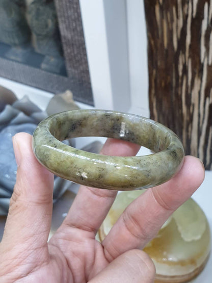Honey Gray Jade Bangle S53 Speckled Type A Natural Myanmar Jadeite