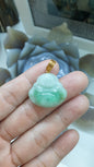 Moss in Snow Jade Happy Buddha Pendant | Solid 18K Gold | Wealth & Fortune Jewelry