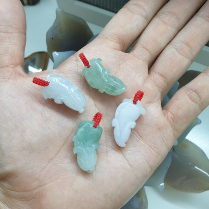 Jade Bok Choy Pendant | Fei Cui - Type A Jadeite | Lucky Red Thread