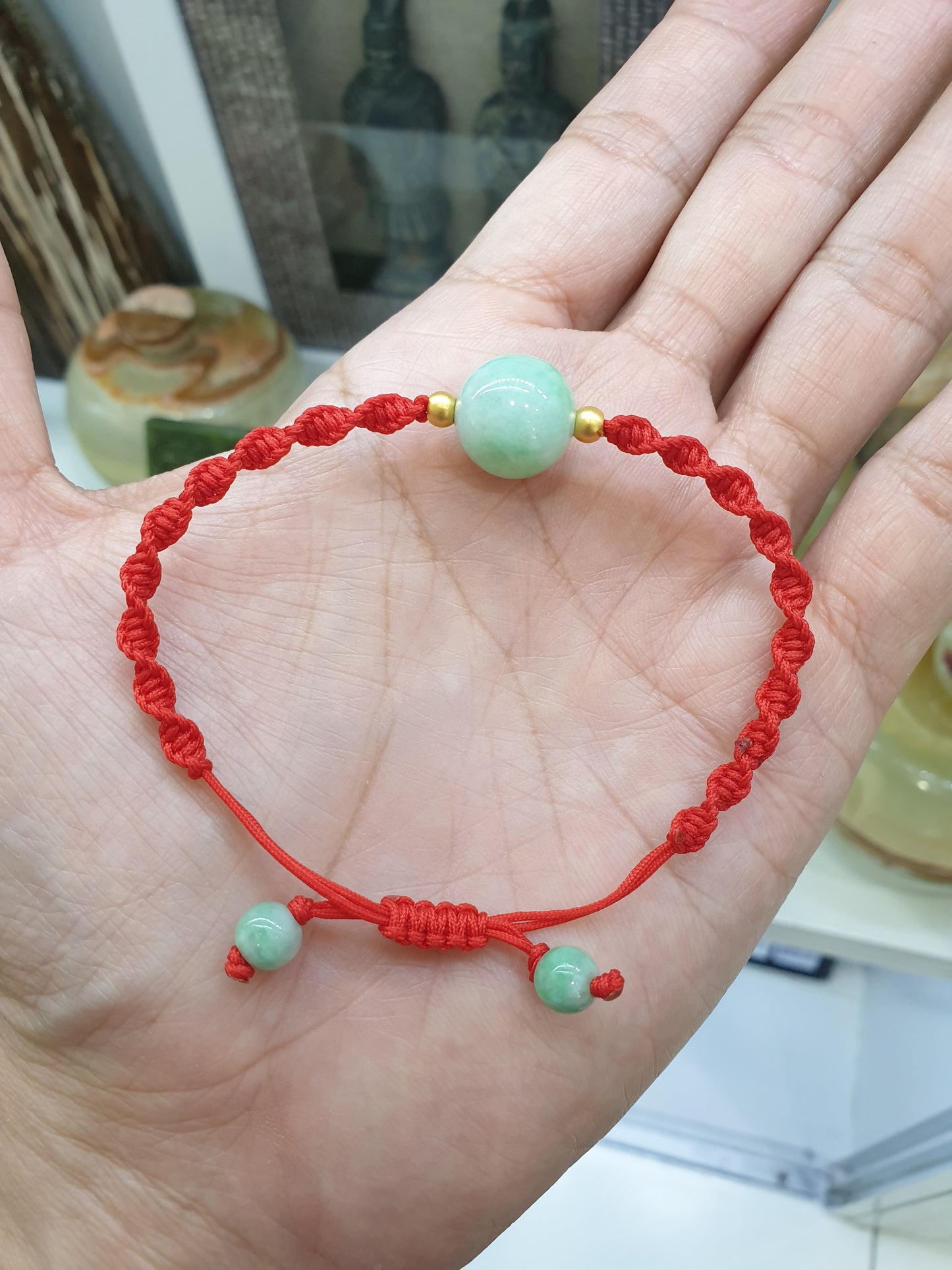 Green Jade & Gold Beads Braided Bracelet (Adjustable) | Pure 24K Gold | Fei Cui - Type A Jadeite