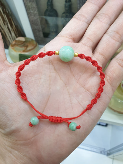 Green Jade & Gold Beads Braided Bracelet (Adjustable) | Pure 24K Gold | Fei Cui - Type A Jadeite