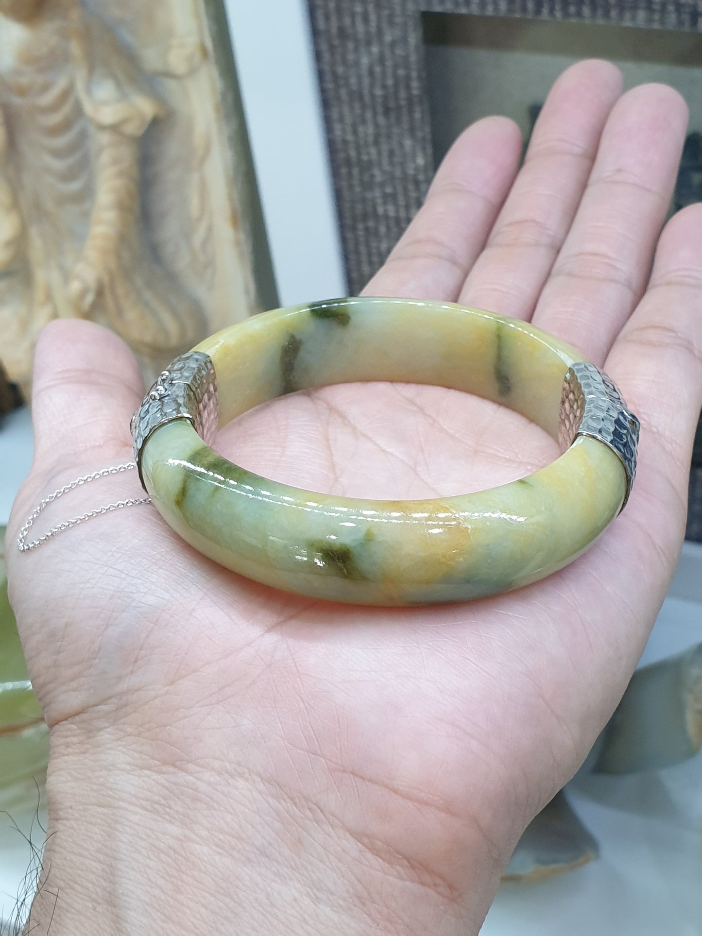 Hok Lok Siew Jade Split Bangle (S 61) | Sterling Silver | Authentic Fei Cui Jade | Eye Candy Wrist Accessory for Him or Her