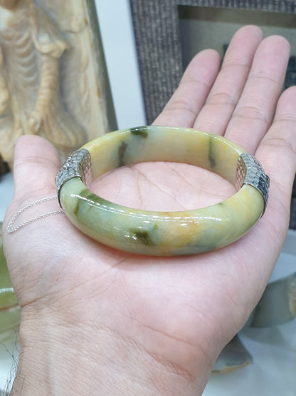 Hok Lok Siew Jade Split Bangle (S 61) | Sterling Silver | Authentic Fei Cui Jade | Eye Candy Wrist Accessory for Him or Her