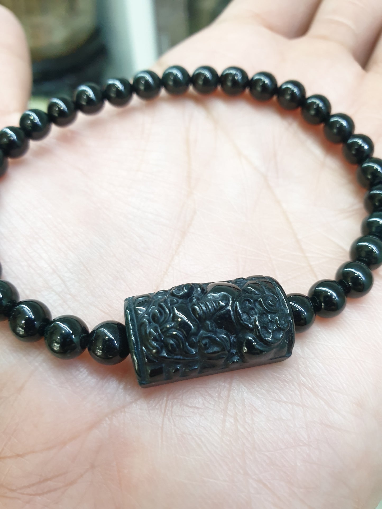 Black Jade Pixiu Wealth Keeper Bracelet 17cm Type A Natural Burma Jadeite