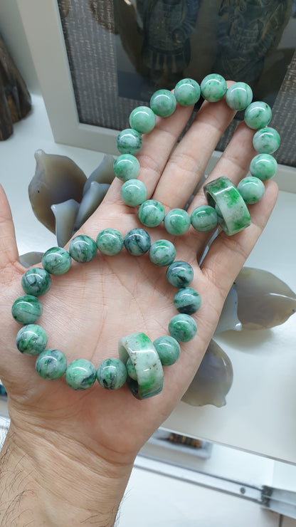 Spinning Ring Jade Charm Bracelet | Fei Cui Natural Jadeite | His or Hers Luxury Wrist Candy